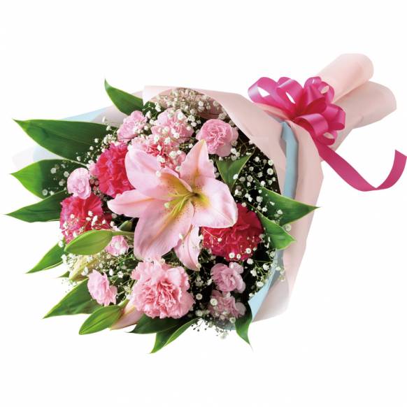 花キューピット加盟店 店舗名：クノスペン
フラワーギフト商品番号：521351
商品名：ピンクユリの花束